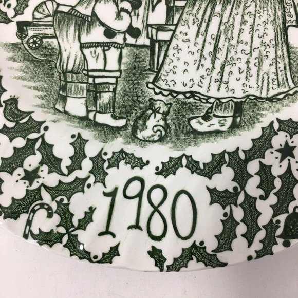 1980 Royal Crownford Christmas Plate Green Norma Sherman Staffordshire England - Picture 4 of 6